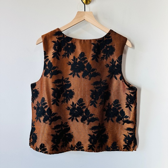 Vintage Brown & Black Metallic Contrasting Panel Jacquard Vest By Lily & Taylor - Picture 2 of 9
